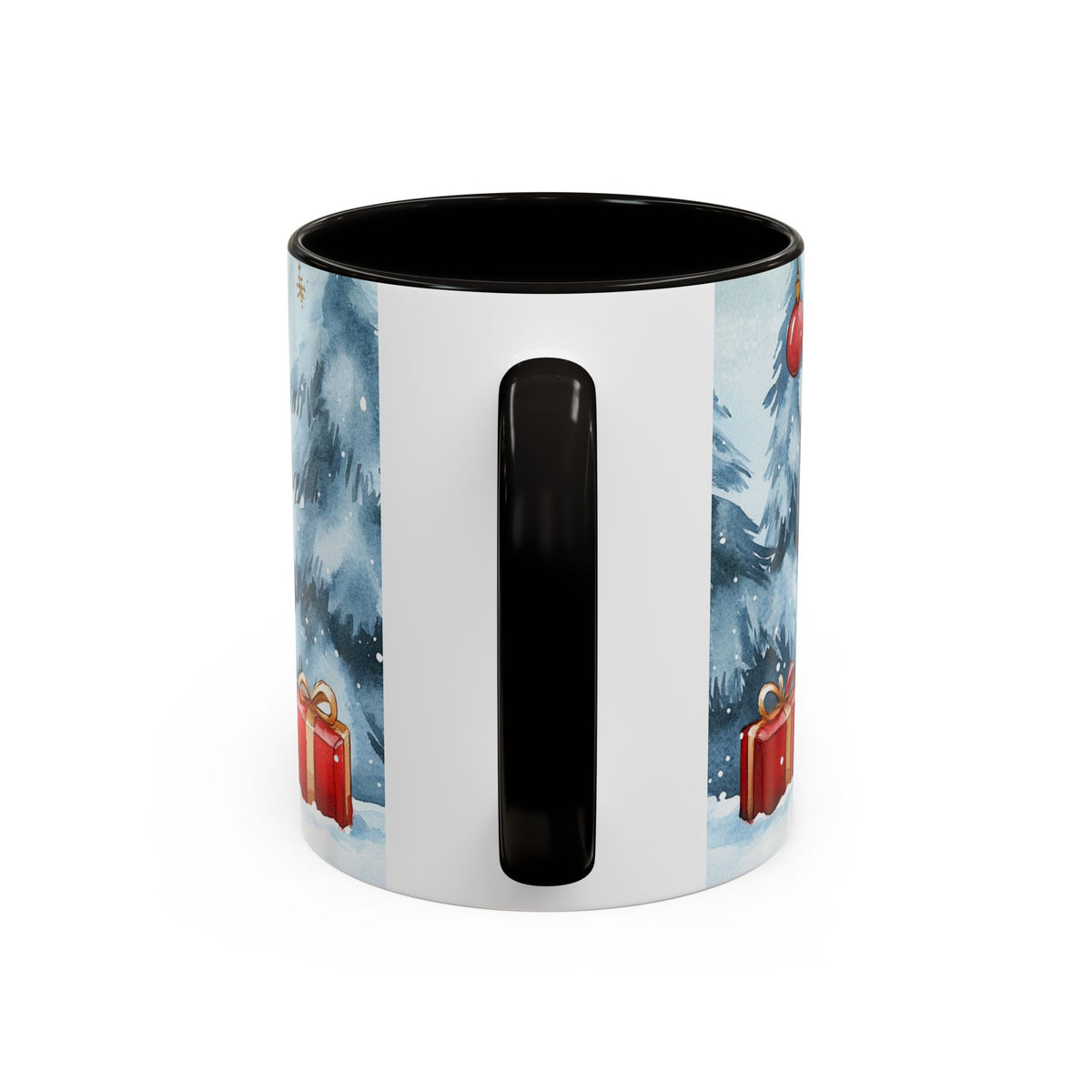 Mug Lapin de Noël avec Cadeaux – Tasse Hiver Sapins Enneigés Style Aquarelle – Cadeau de Noël Homme Femme noir bleu rouge