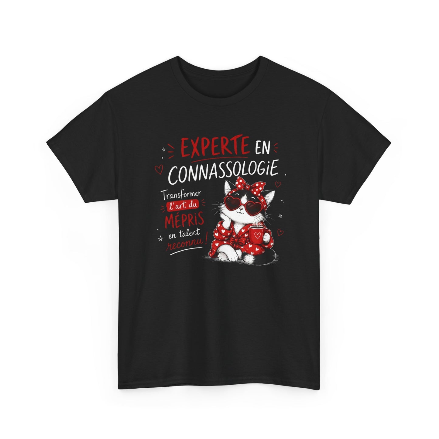 Tee-Shirt Experte en Connassologie – Cadeau Humour Femme Chat Sarcastique Drôle