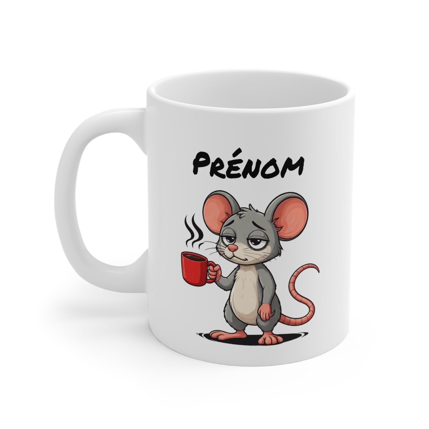 Tasse Souris Fatiguée avec Café – Mug Humour Animal Mignon – Illustration Cartoon 325ml – Idée Cadeau Originale