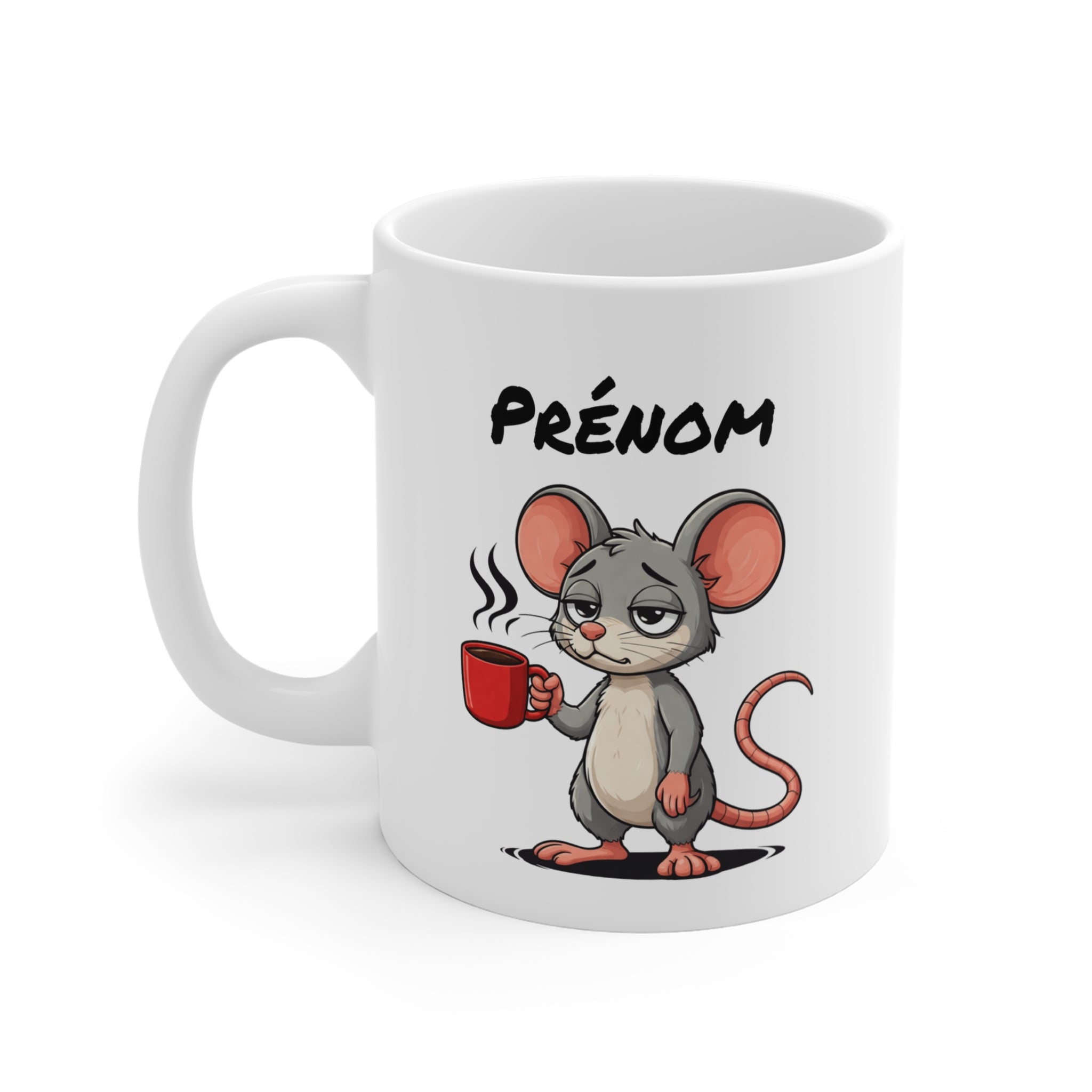Tasse Souris Fatiguée avec Café – Mug Humour Animal Mignon – Illustration Cartoon 325ml – Idée Cadeau Originale