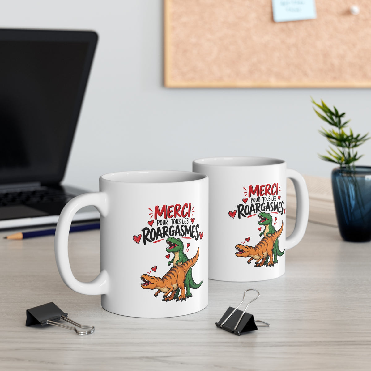 Mug Humour Dinosaure « Merci pour tous les Roargasmes » – Tasse Drôle avec T-Rex et Cœurs – Cadeau Original Couple Homme Femme
