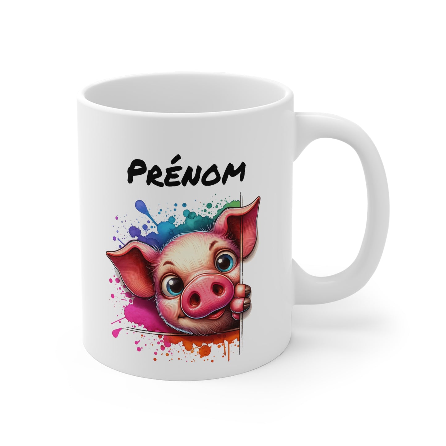 Tasse Personnalisable Cochon Mignon – Mug Prénom Illustration Colorée – Cadeau Animal Rigolo Ferme 325ml