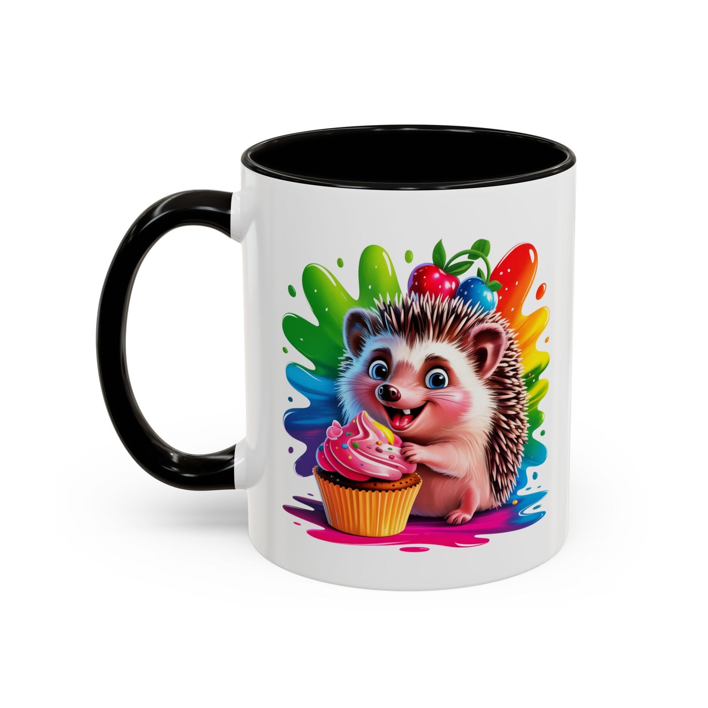 Mug Hérisson Mignon Gourmand – Tasse Animal Cupcake Coloré Kawaii – Cadeau Original Enfant Adulte – Céramique 325ml Noir Bleu Rouge