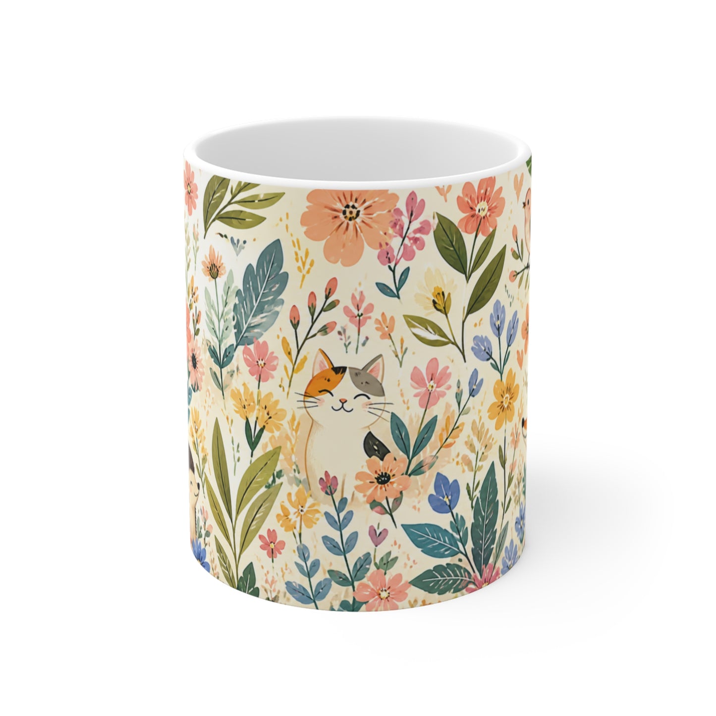 Tasse Animaux et Fleurs Aquarelle – Mug Renard Chat Lapin Hérisson Bohème – Cadeau Nature Femme Homme Enfant 325ml