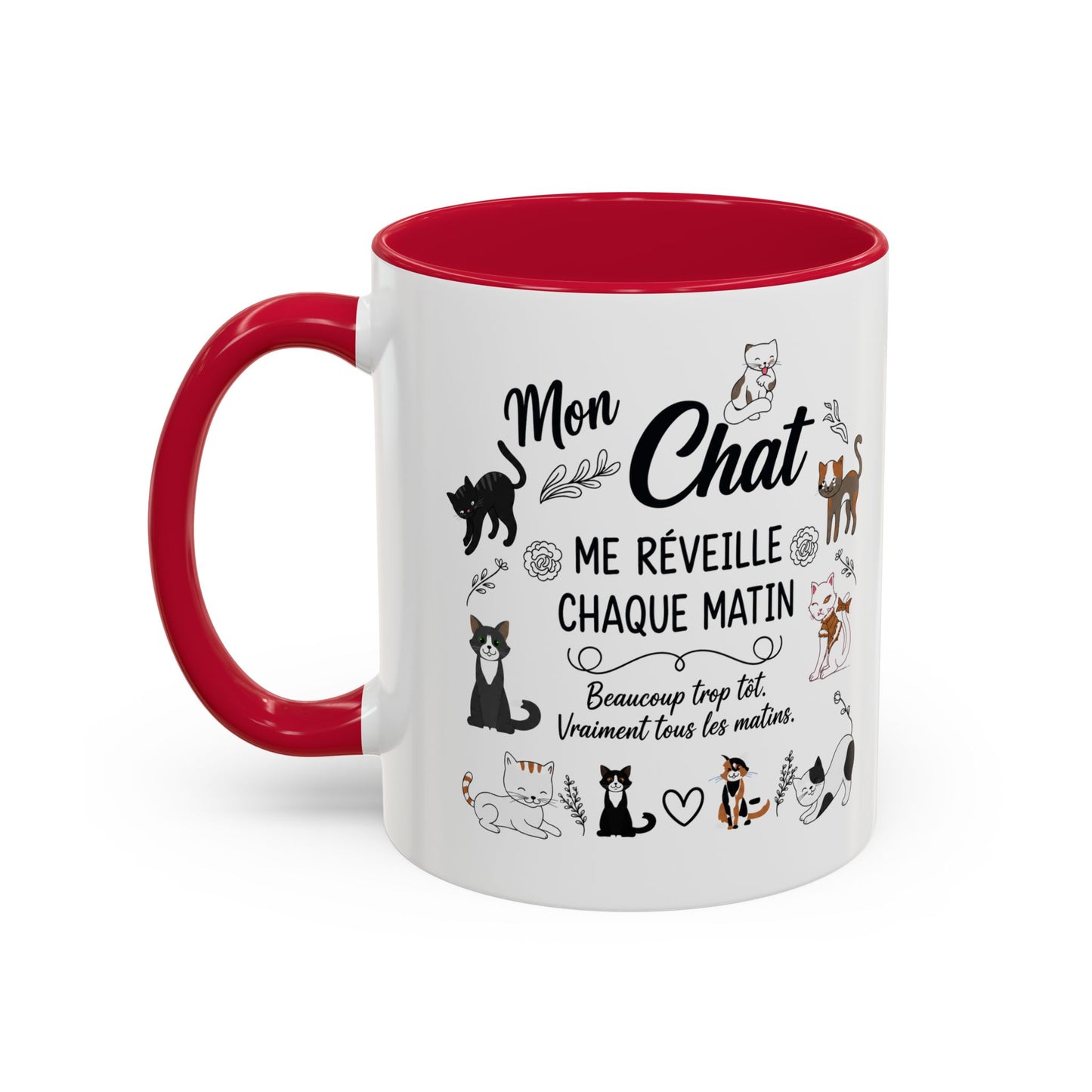 Tasse Chat Homme et Femme – Mon Chat Me Réveille Chaque Matin – Mug Humour Amoureux des Chats – Cadeau Propriétaire de Chat – 325 ml