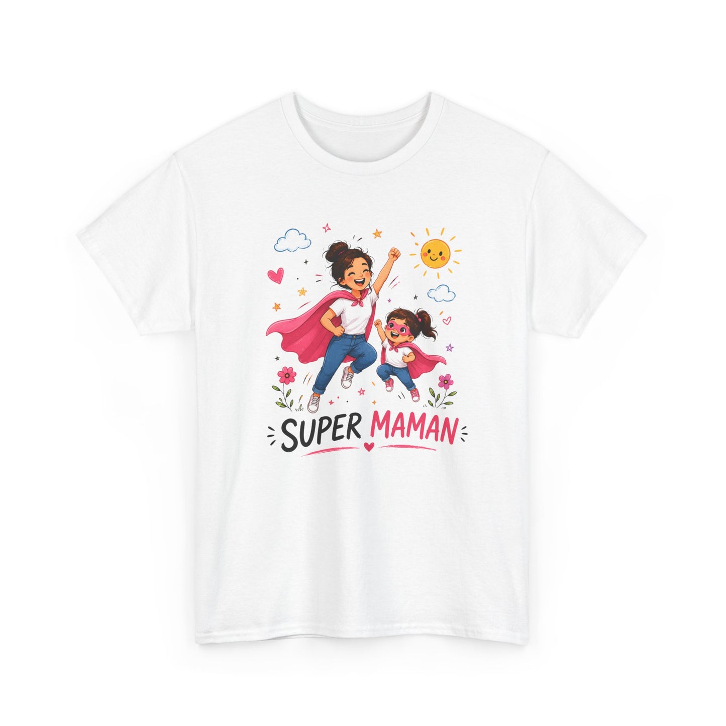 Tee-Shirt Super Maman – Cadeau Fête des Mères – Maman Héroïne avec Fille – Tee-Shirt Femme Amour Famille