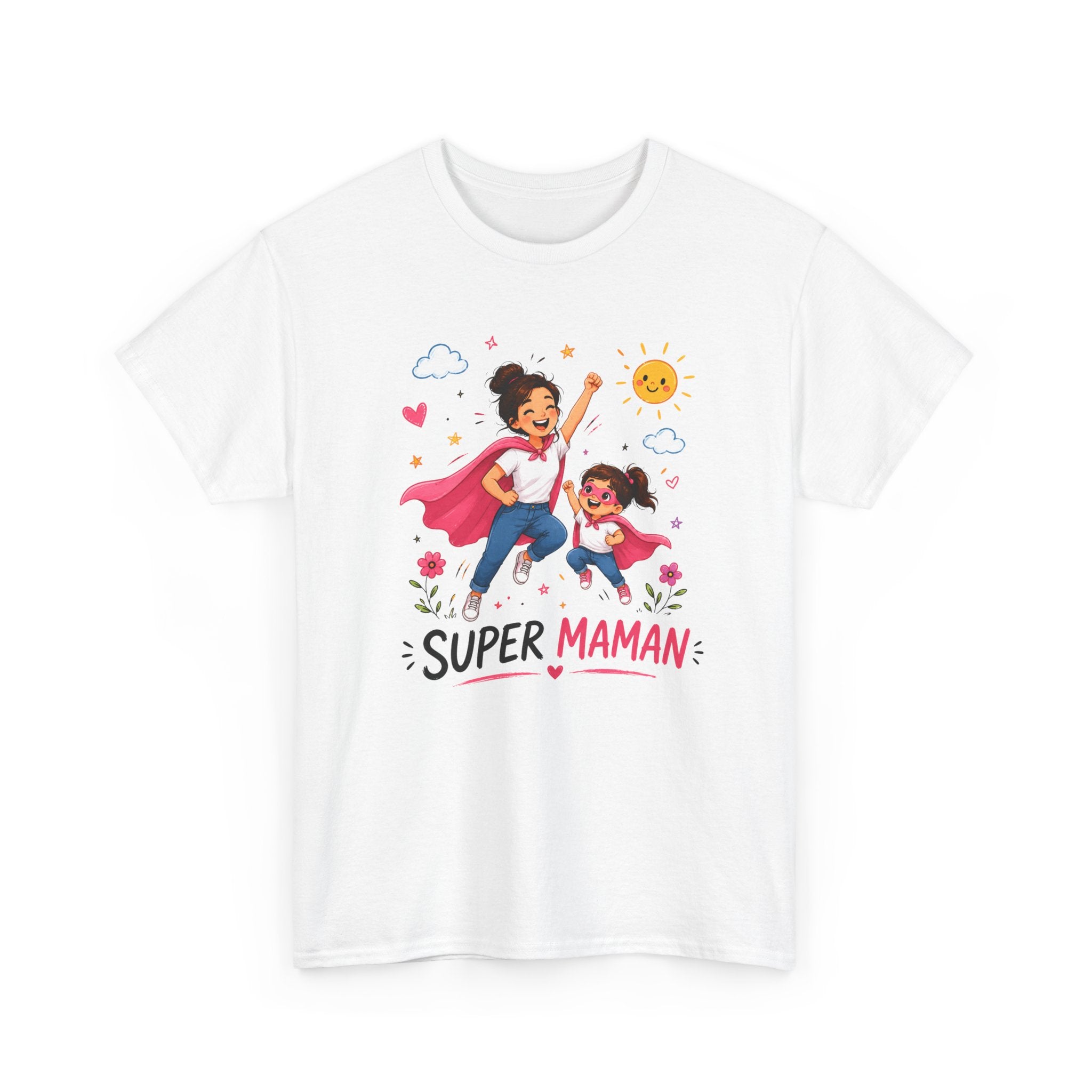 Tee-Shirt Super Maman – Cadeau Fête des Mères – Maman Héroïne avec Fille – Tee-Shirt Femme Amour Famille