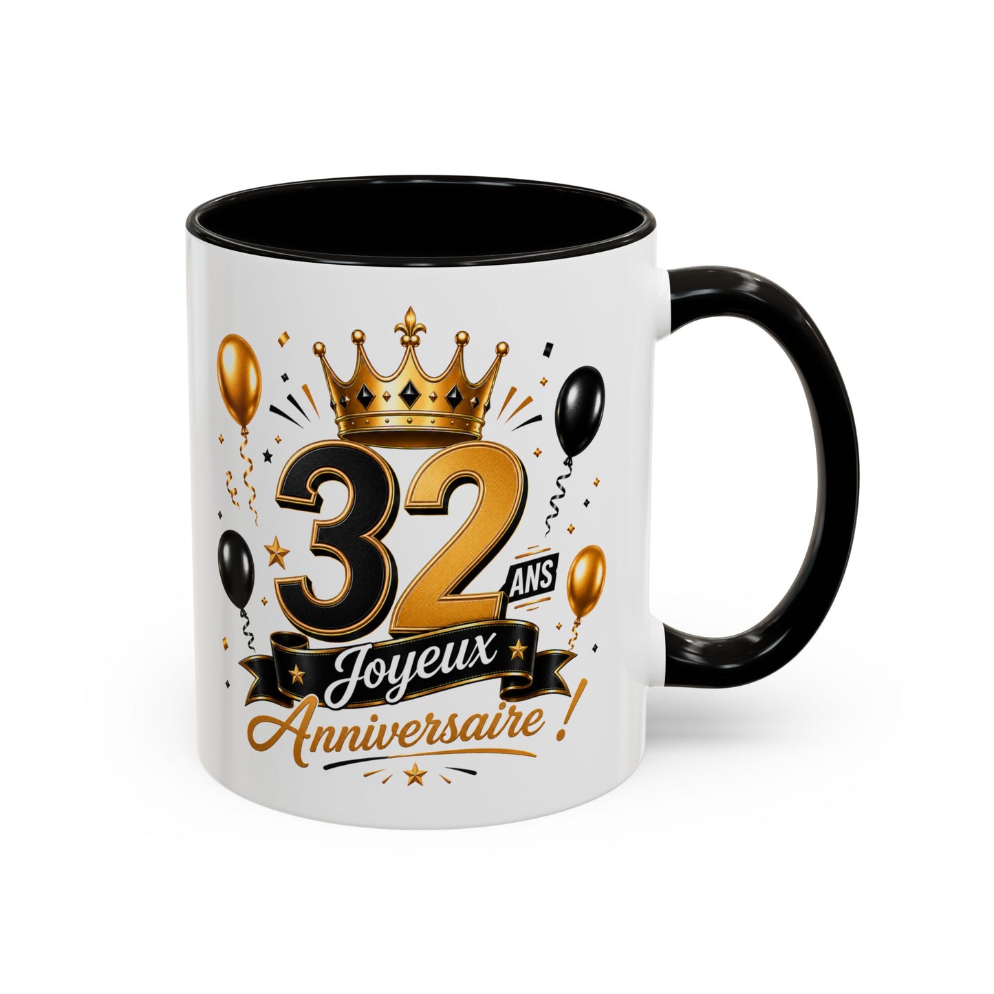 Mug Joyeux 32 Ans – Tasse Anniversaire 32 Ans – Cadeau Original pour Femme Homme – Idée Cadeau 32e Anniversaire Noir Bleu Rouge