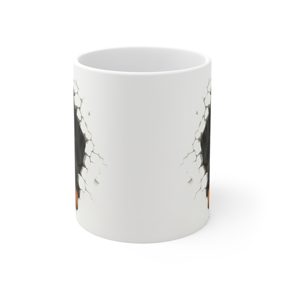 Mug Teckel Noir et Feu Effet Mur Cassé – Tasse Chien 3D Trompe-l’œil – Cadeau Original Amoureux du Teckel