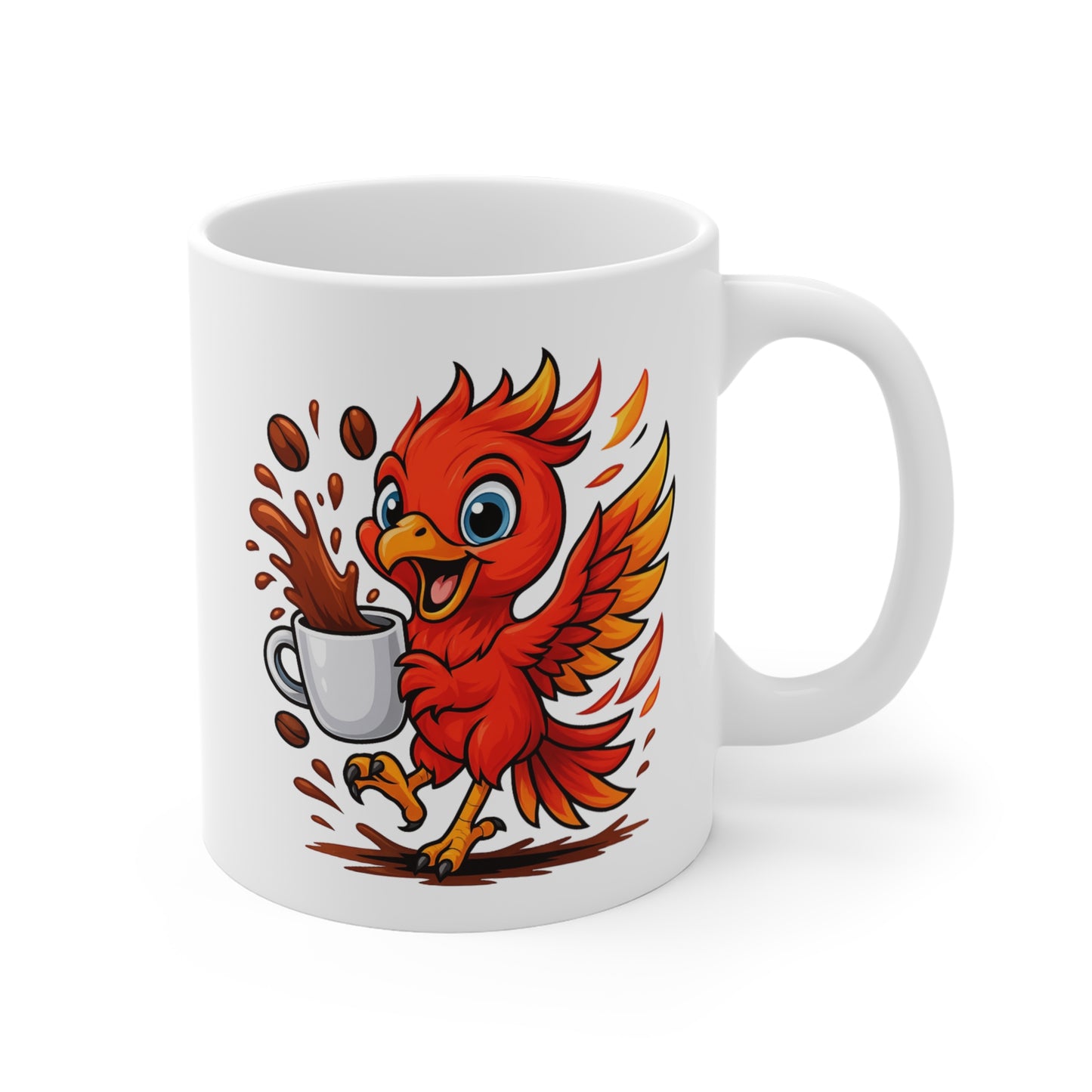 Mug Phénix Café – Tasse Céramique 325ml – Design Oiseau de Feu Cartoon – Cadeau Original et Énergique