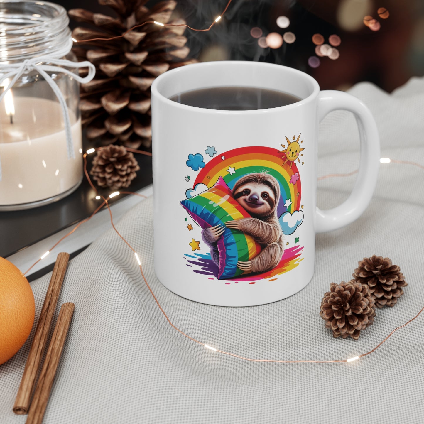 Mug Paresseux Kawaii avec Coussin Arc-en-Ciel – Tasse Sloth Cute et Colorée – Design Animal Mignon et Relaxant – Cadeau Original pour Enfants, Filles et Amoureux des Paresseux – Céramique 325ml...