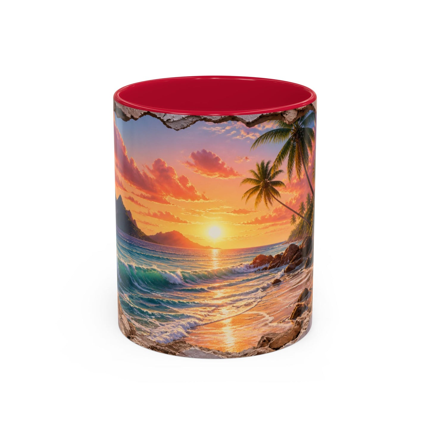 Tasse Plage Tropicale et Océan – Mug Paysage Paradis Exotique – Design Artistique Effet Mur Cassé – Céramique 325ml