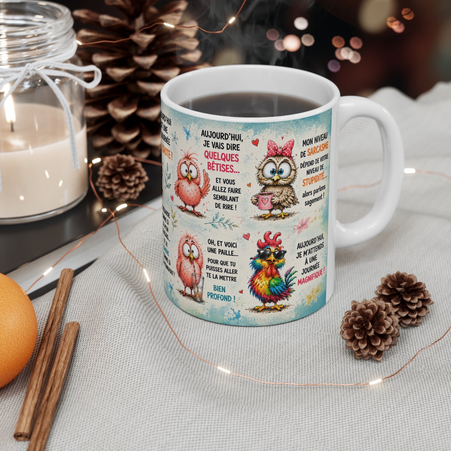 Tasse Humour Oiseaux Cartoon – Mug Citations Drôles et Sarcastiques – Cadeau Humour Homme Femme 325ml