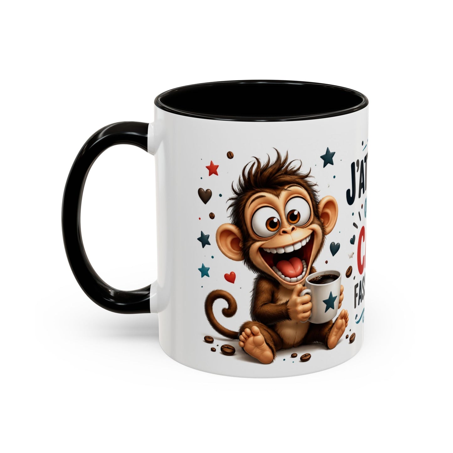 Tasse J’Attends Que Le Café Fasse Effet – Mug Humour Café Singe Drôle – Cadeau Original Homme Femme 325ml