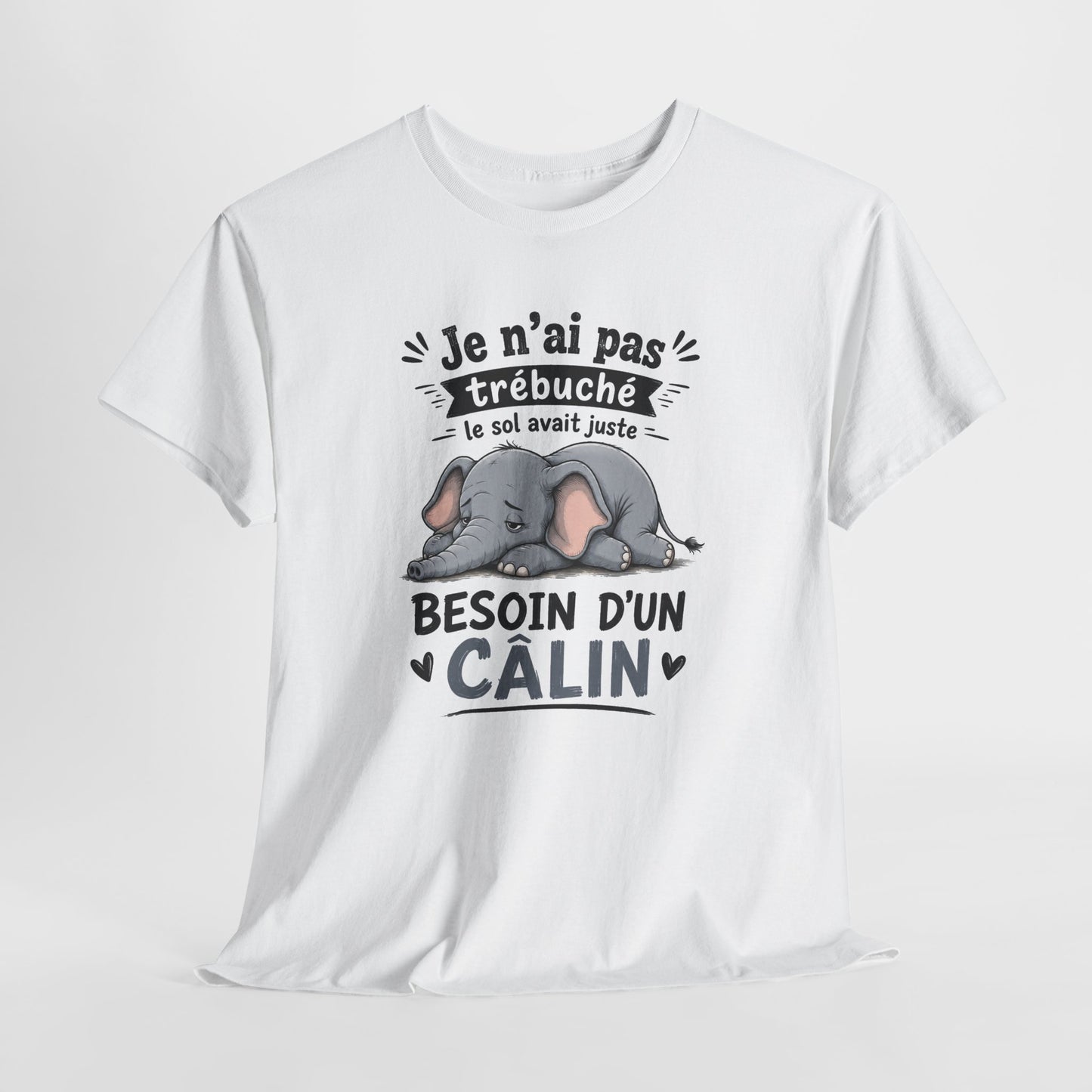 Tee Shirt Homme et Femme Éléphant Humour Animal Mignon Câlin Fatigue Idée Cadeau Drôle Original