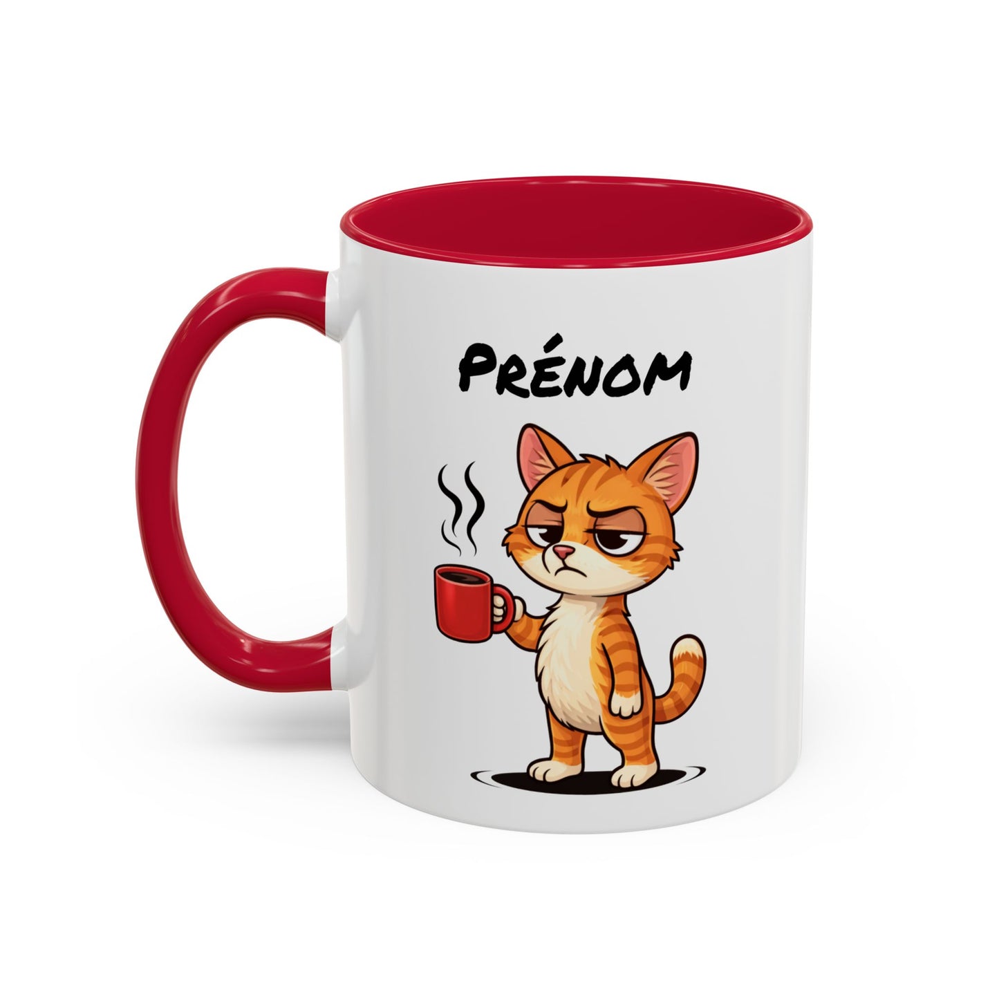 Mug Chat Fatigué Personnalisable 325ml – Tasse Café Humoristique Prénom Cadeau Original Noir Bleu Rouge