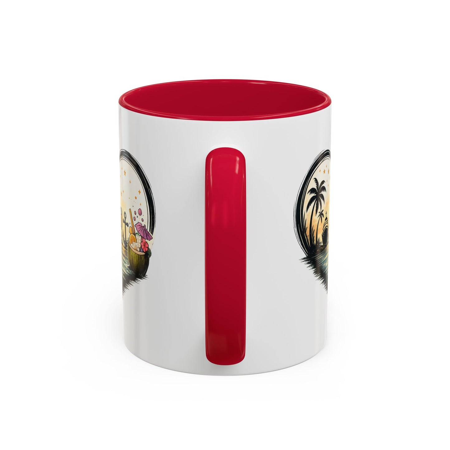 Tasse Cœur Tropical Mer et Cocktail – Mug Ambiance Vacances Palmier Bateau – Cadeau Été et Détente – Céramique 325ml