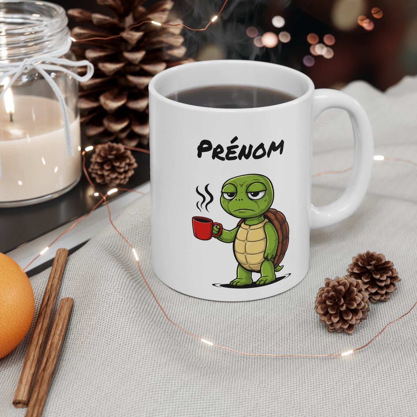 Mug Tortue Fatiguée Personnalisable 325ml – Tasse Café Humour Animal Mignon Drôle Réveil Difficile Cadeau