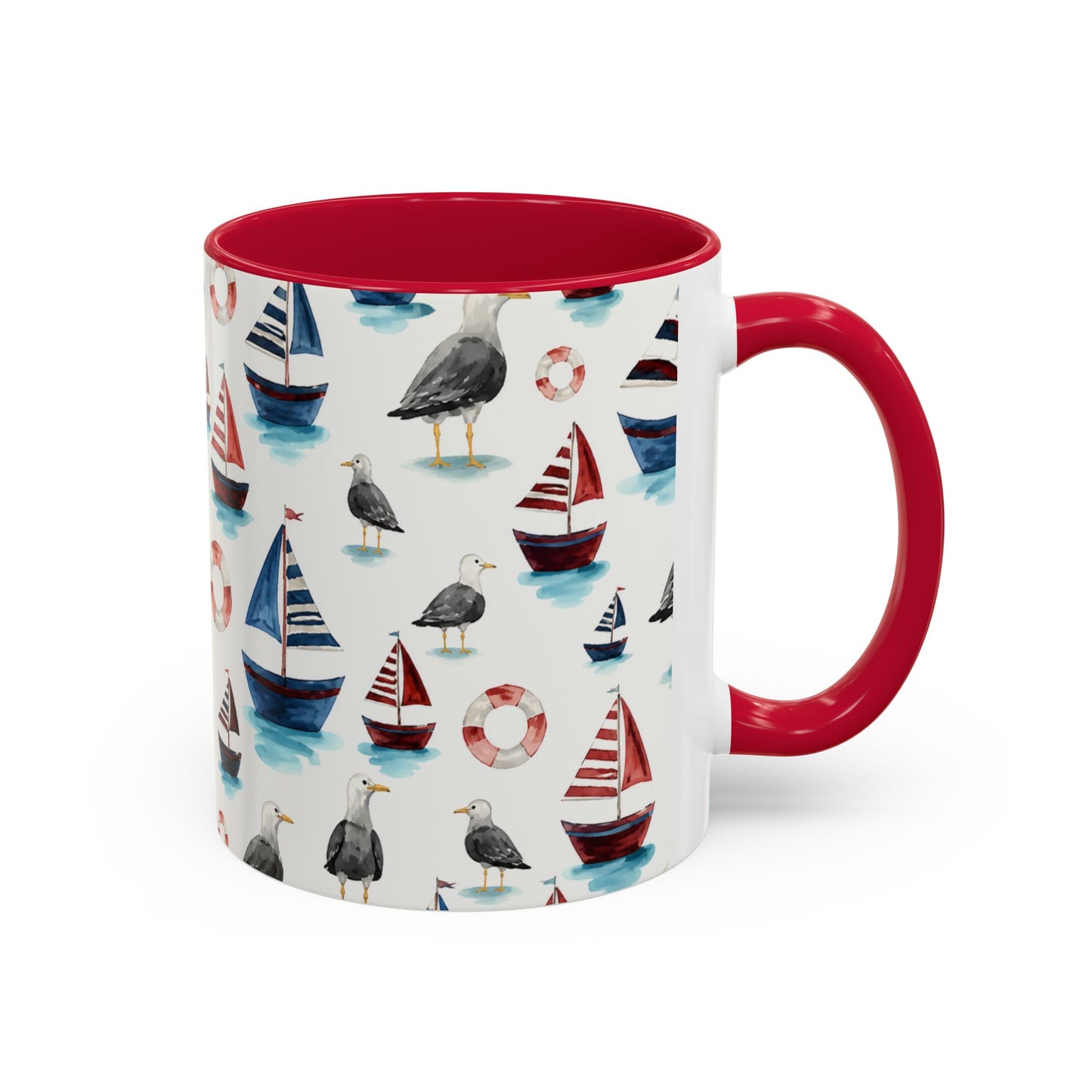 Tasse Thème Marin Aquarelle – Mug Voilier et Mouette – Design Nautique Bord de Mer – Céramique 325ml