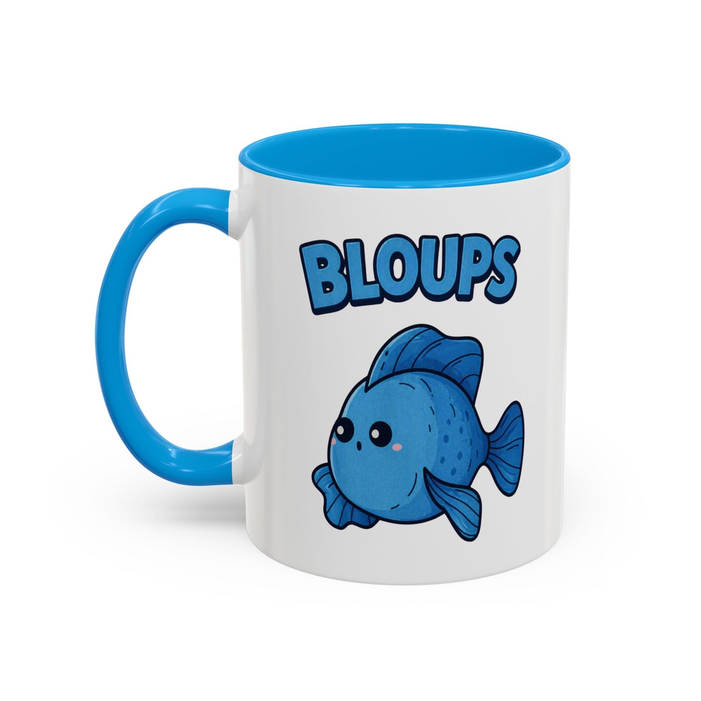 Mug Poisson Bleu Kawaii Homme – Tasse Humour Bloups – Cadeau Original Drôle Animal Marin Café Thé 325ml