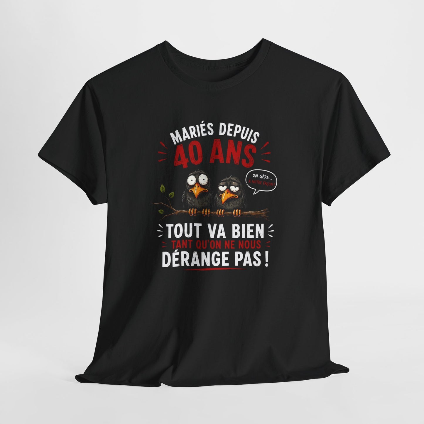 Tee-Shirt Homme Femme Mariés Depuis 40 Ans – Cadeau Anniversaire de Mariage Noces d'Émeraude – Humour Couple Original
