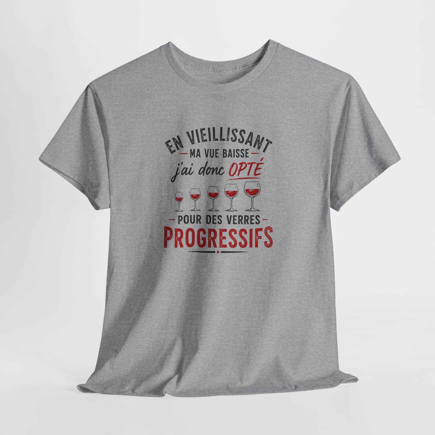 T-Shirt Humour Vin Verres Progressifs – Tee Shirt Drôle Apéro Vin Rouge Citation Amusante Adulte – Idée Cadeau Amateur Vin
