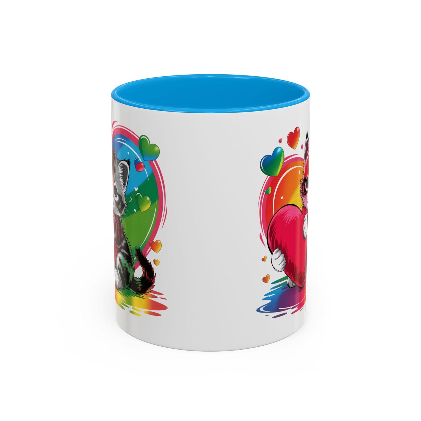 Mug Chat Kawaii avec Cœur Coloré Arc-en-Ciel – Tasse Mignonne Cadeau Original Amoureux des Chats – Céramique 325ml