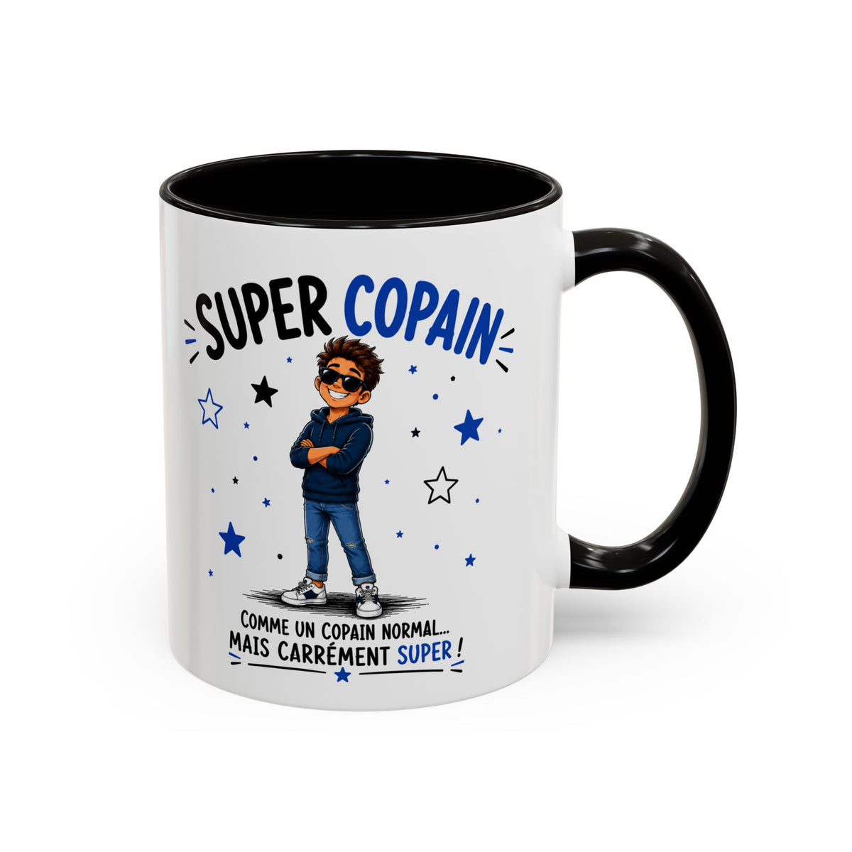 Mug Super Copain – Tasse Cadeau Originale pour un Ami – Idée Cadeau Anniversaire Noël Homme noir bleu rouge