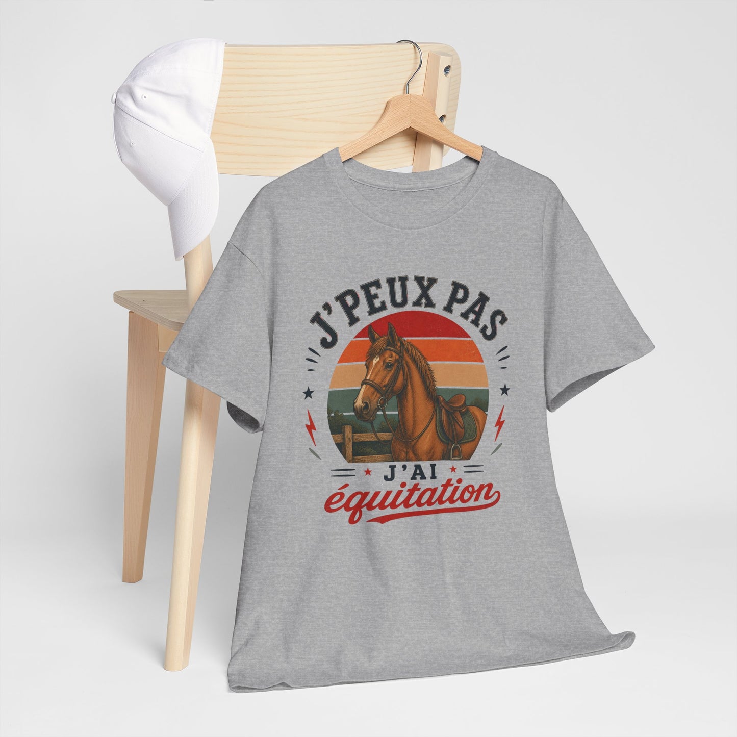 T-Shirt J’Peux Pas J’Ai Équitation – Tee Shirt Cavalier Cheval Vintage – Cadeau Passion Équestre Centre Équestre Homme Femme