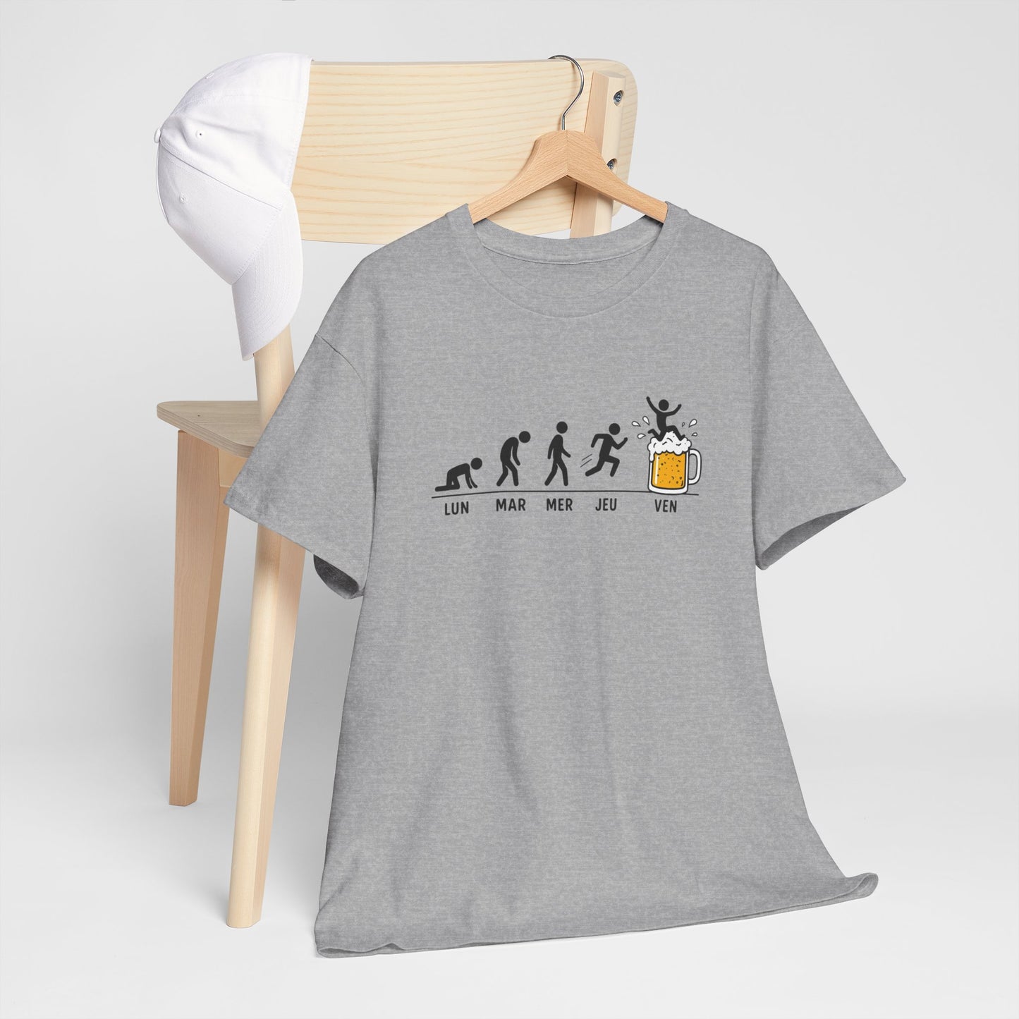 T-Shirt Humour Bière Vendredi Homme Femme – Tee Shirt Évolution Semaine Travail – Cadeau Drôle Collègue Weekend Noir Blanc Gris