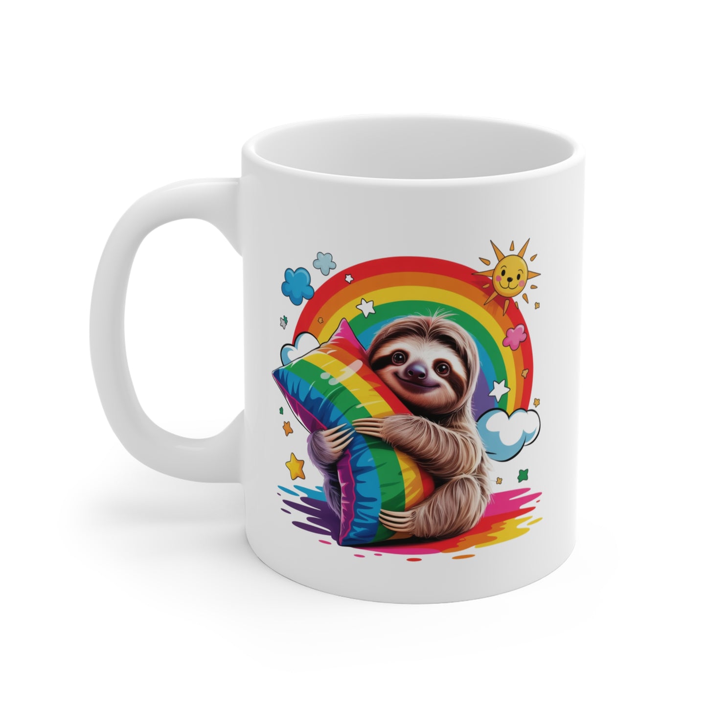 Mug Paresseux Kawaii avec Coussin Arc-en-Ciel – Tasse Sloth Cute et Colorée – Design Animal Mignon et Relaxant – Cadeau Original pour Enfants, Filles et Amoureux des Paresseux – Céramique 325ml...