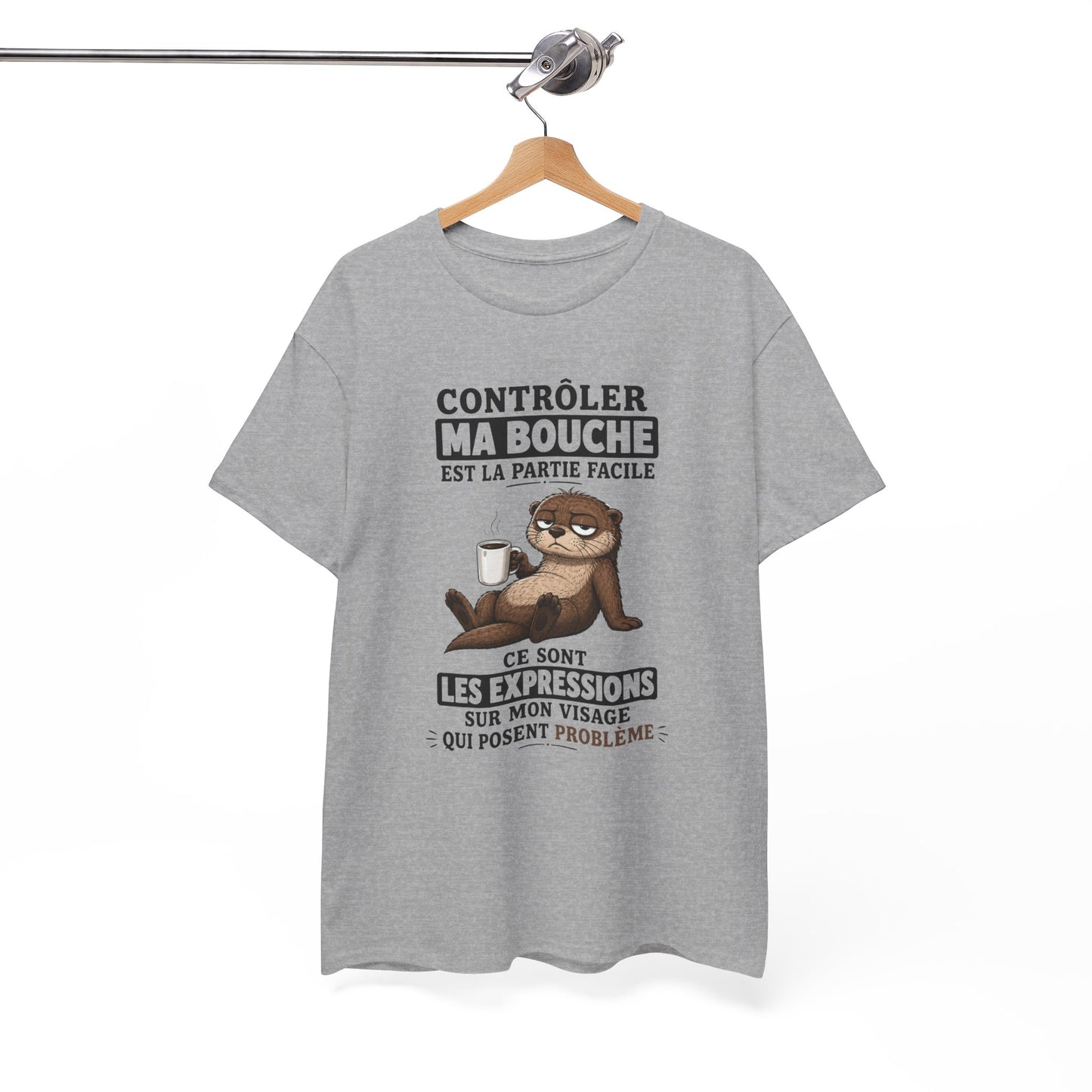 T-Shirt Humour Homme et Femme – Loutre Café Expression Visage – Cadeau Drôle Caractère Sarcastique – Idée Cadeau Original
