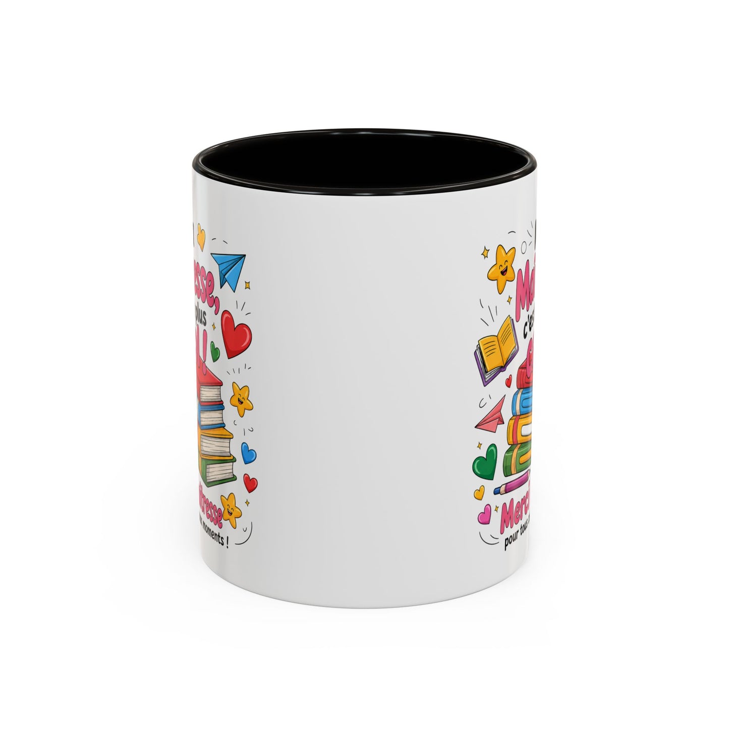 Tasse Merci Maîtresse – Mug Cadeau Fin d’Année École Primaire – Remerciement Enseignante 325ml Noir Bleu Rouge