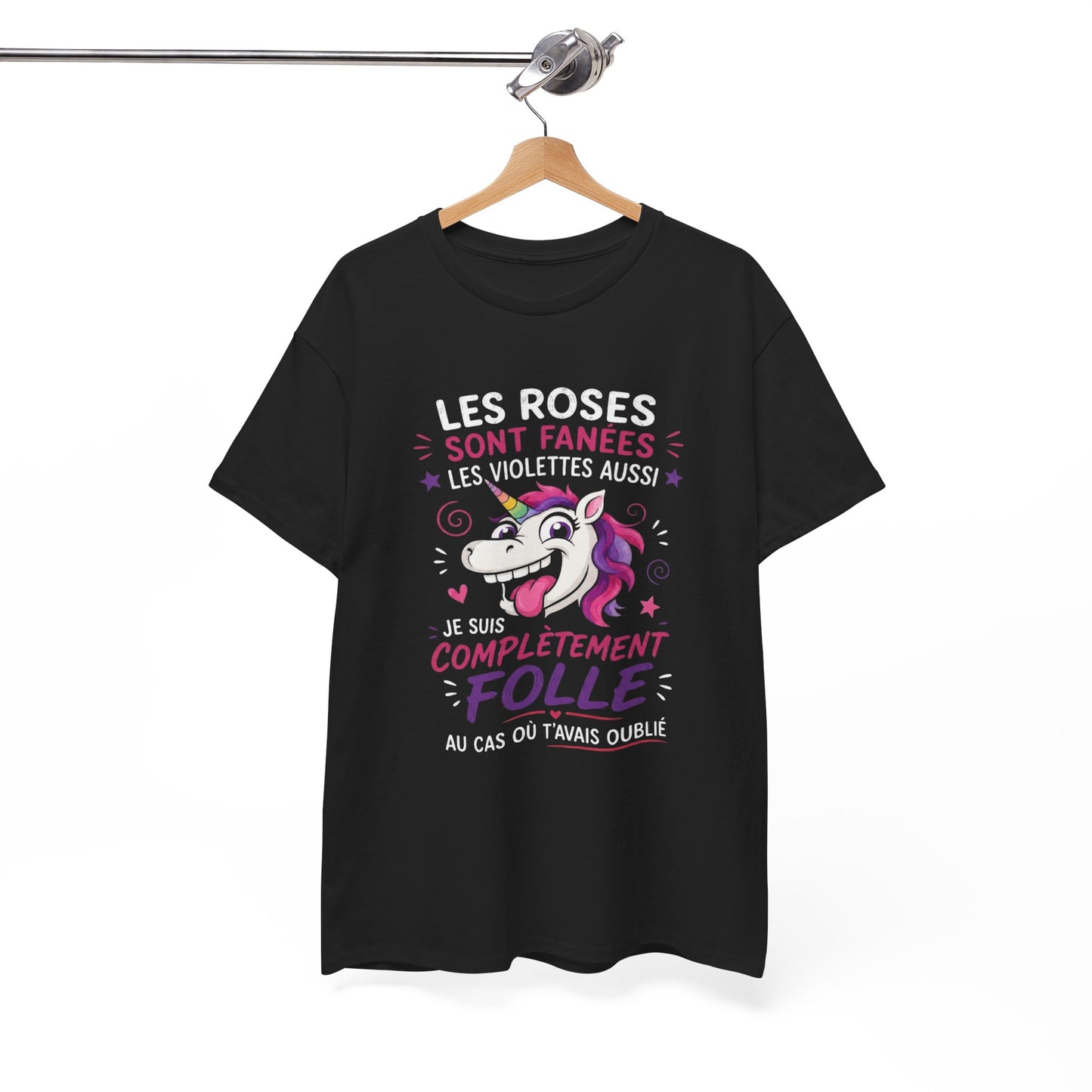 T-Shirt Les Roses Sont Fanées Les Violettes Aussi – Tee Shirt Licorne Humoristique – Cadeau Original Femme Fantaisie