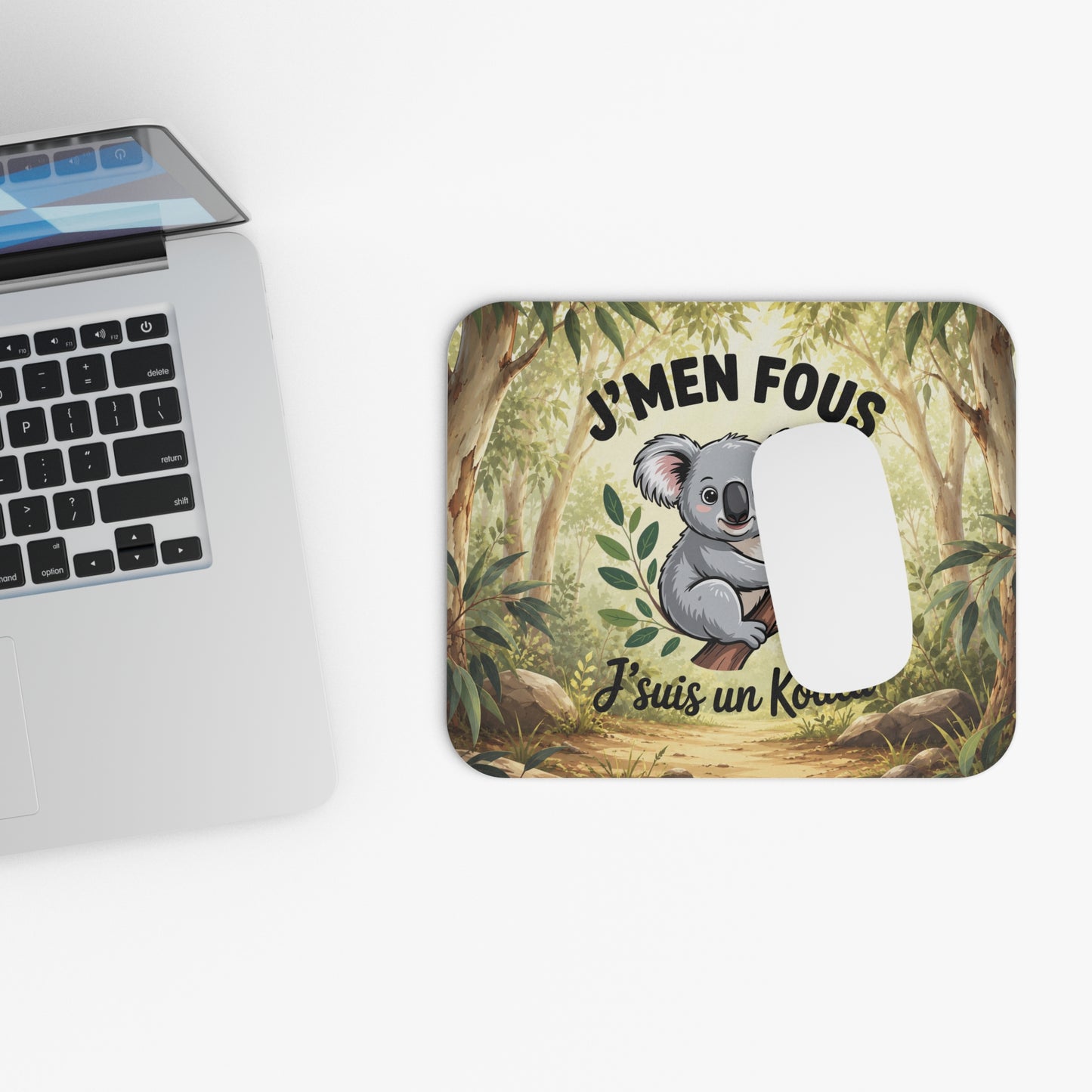 Tapis de Souris 22x18cm J’M’en Fous J’suis un Koala – Cadeau Humour Koala Homme Femme – Design Animal Mignon Kawaii – Accessoire Bureau Gaming
