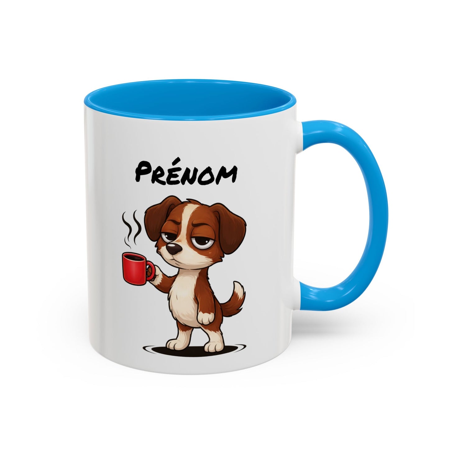 Mug Chien Fatigué Personnalisable 325ml – Tasse Café Humoristique Prénom Cadeau Original Noir Bleu Rouge