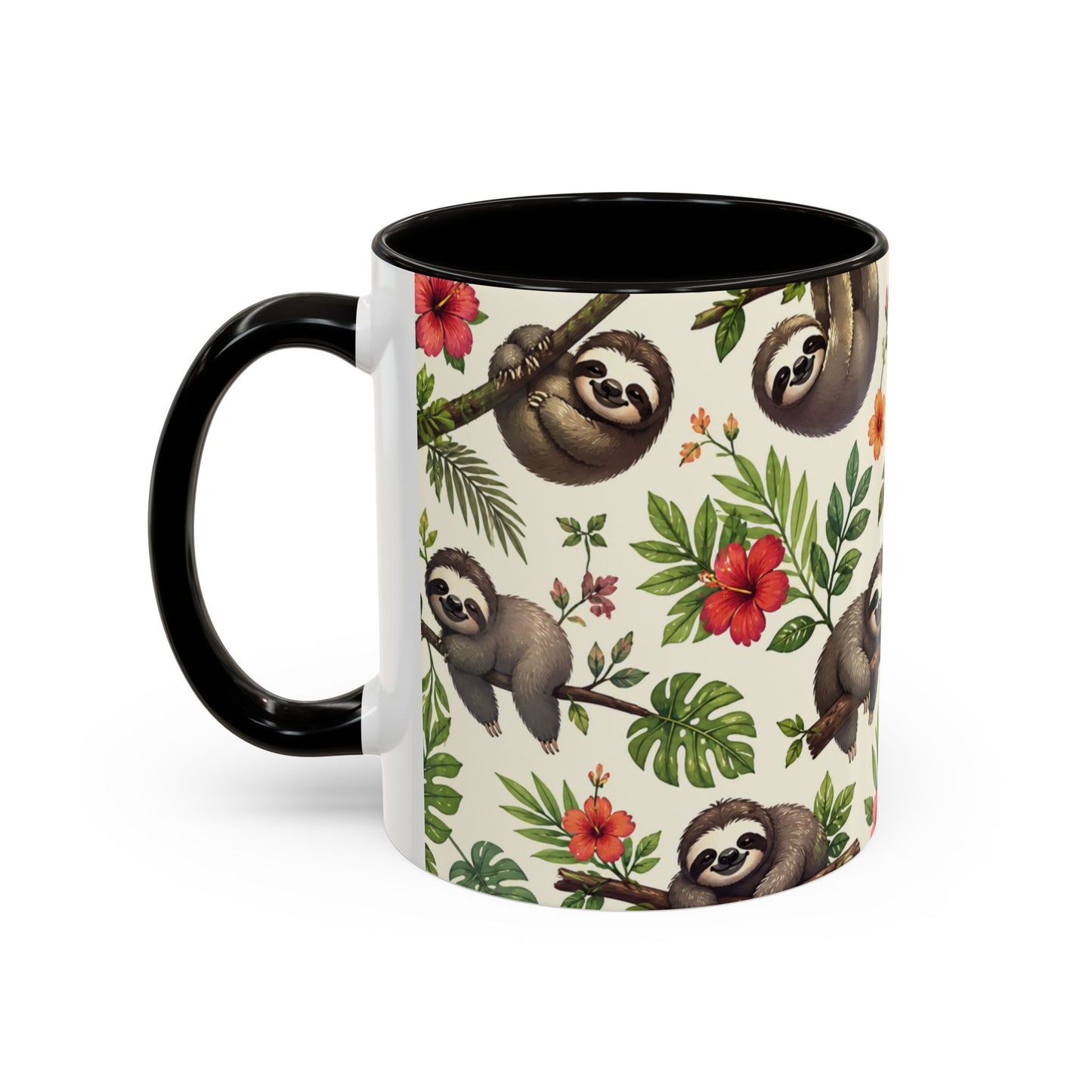 Tasse Paresseux Mignons – Mug Jungle Tropicale et Fleurs – Design Animal Kawaii et Nature – Céramique 325ml