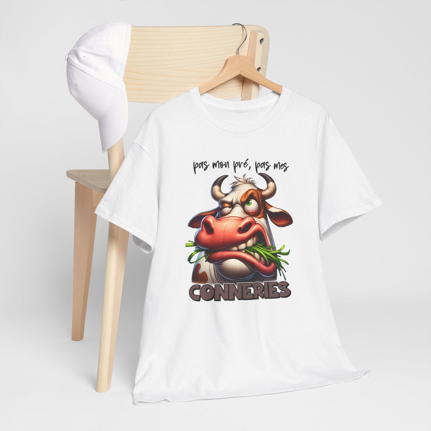 Tee Shirt Pas Mon Pré Pas Mes Conneries – T-Shirt Humour Vache Drôle – Cadeau Homme Femme Humour Décalé