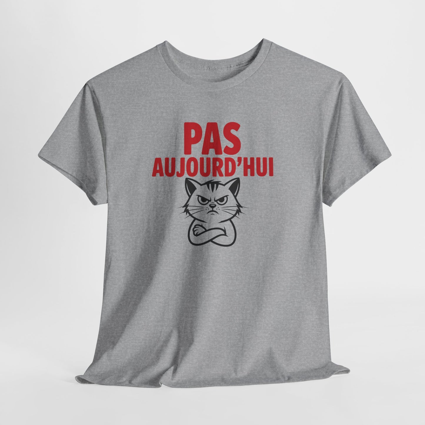 T-Shirt Humour Pas Aujourd’hui Chat Grincheux – Tee Shirt Drôle Anti Motivation Fatigue Travail Bureau Cadeau Homme Femme