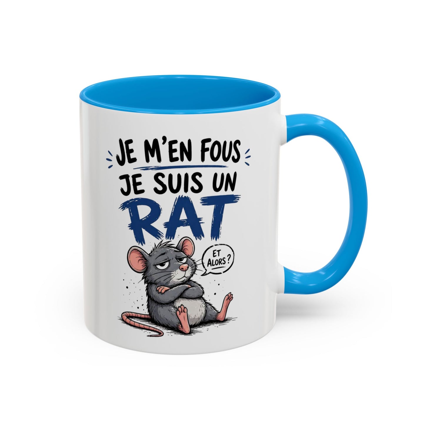 Mug Humour Sarcastique – Je M’en Fous Je Suis Un Rat – Tasse Souris Drôle et Décalée – Cadeau Original Céramique 325ml Noir Bleu Rouge