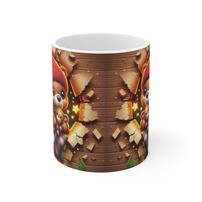 Tasse Ourson Noël – Mug Hiver Cocooning avec Doudou Ours – Céramique 325ml – Cadeau Festif et Chaleureux