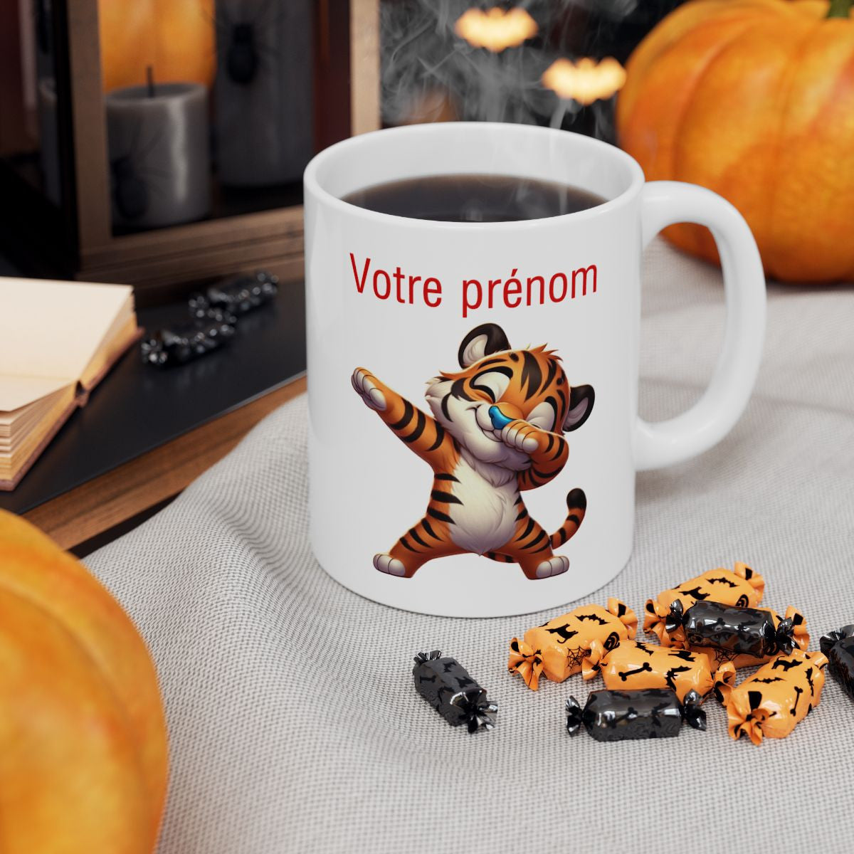 Mug Personnalisable Personnalisé Prénom Texte animal animaux Tigre Qui Dab pour enfant et adulte