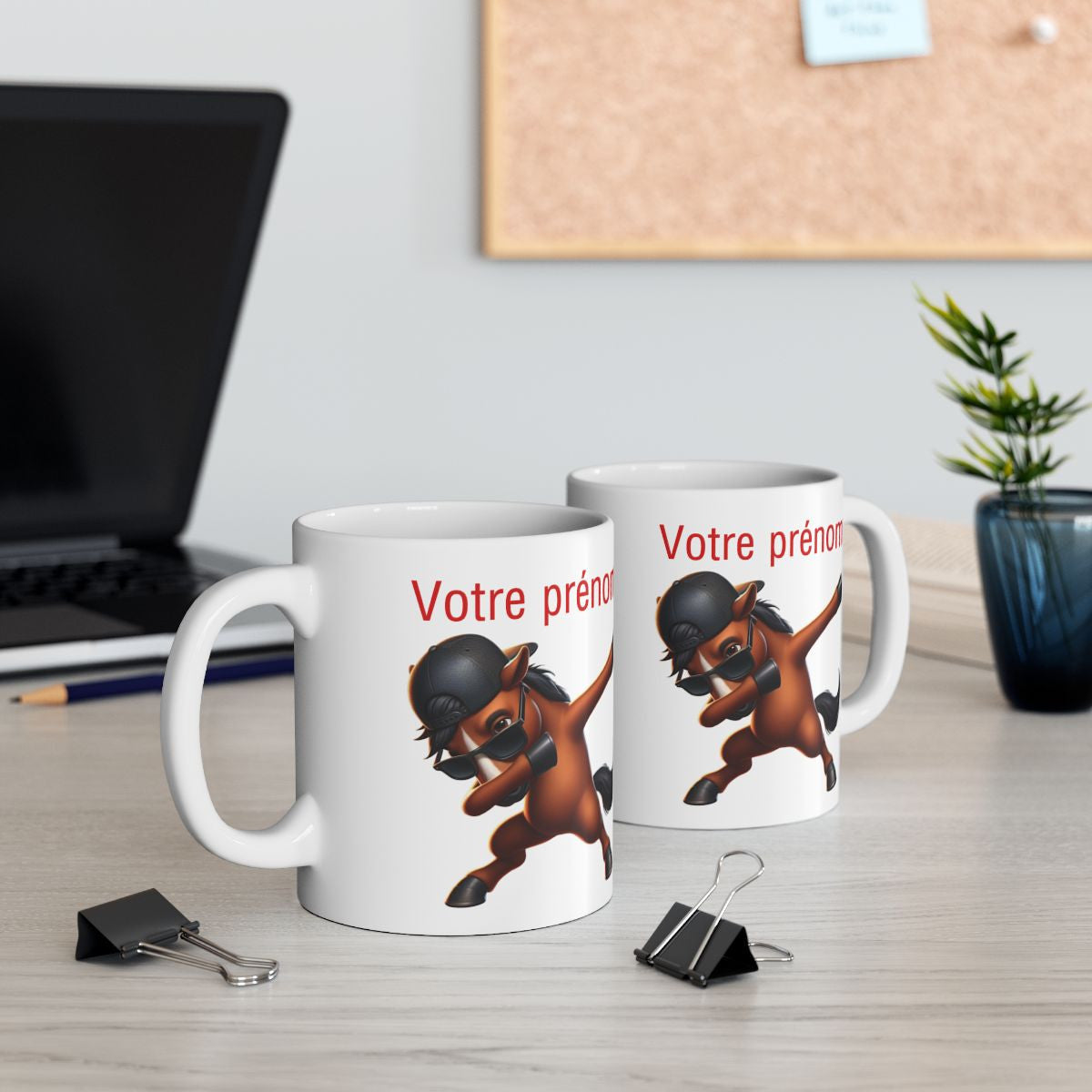 Mug Personnalisable personnalisé Prénom Texte animal animaux  Cheval Qui Dab pour enfant et adulte