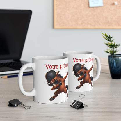 Mug Personnalisable personnalisé Prénom Texte animal animaux  Cheval Qui Dab pour enfant et adulte