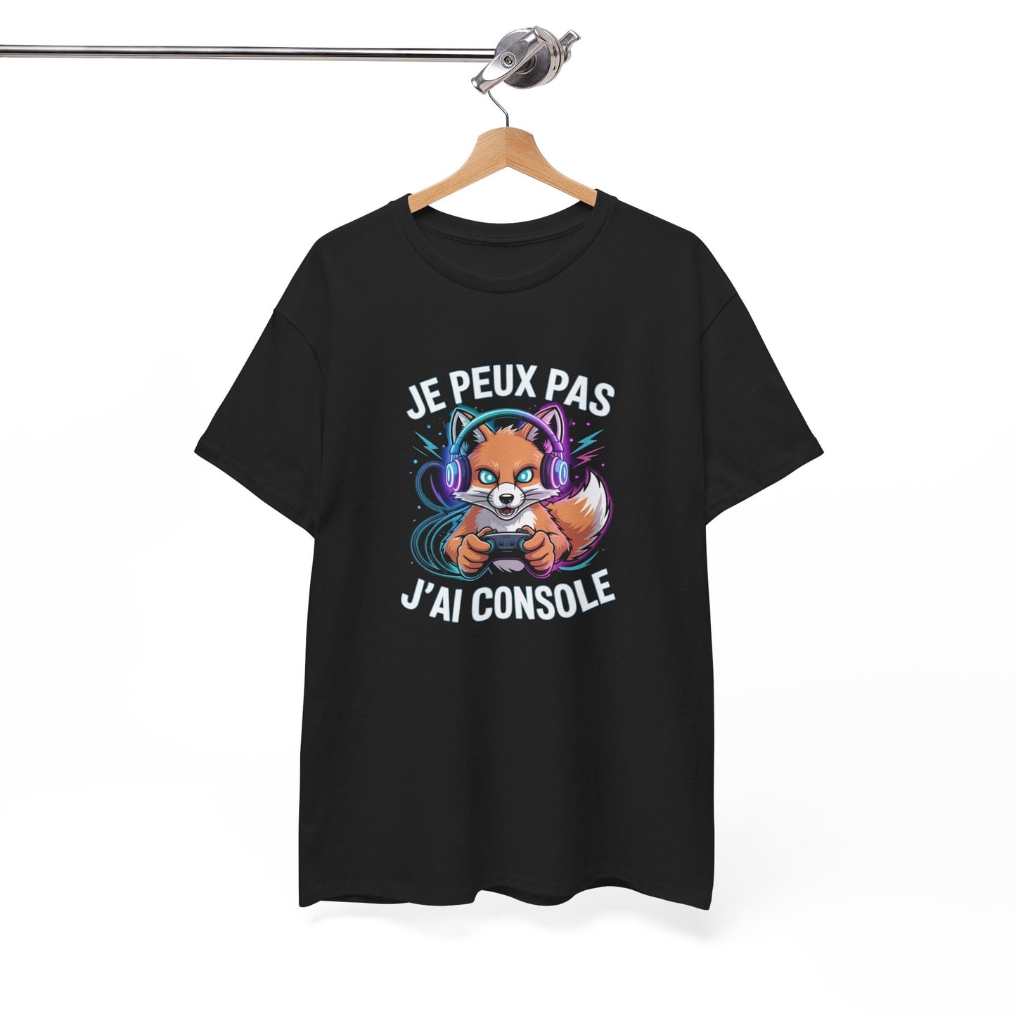 T-Shirt Gamer Homme Femme – Tee Shirt Jeu Vidéo Renard Console – Cadeau Gaming Drôle Noir Blanc Gris