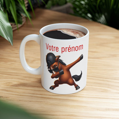 Mug Personnalisable personnalisé Prénom Texte animal animaux  Cheval Qui Dab pour enfant et adulte