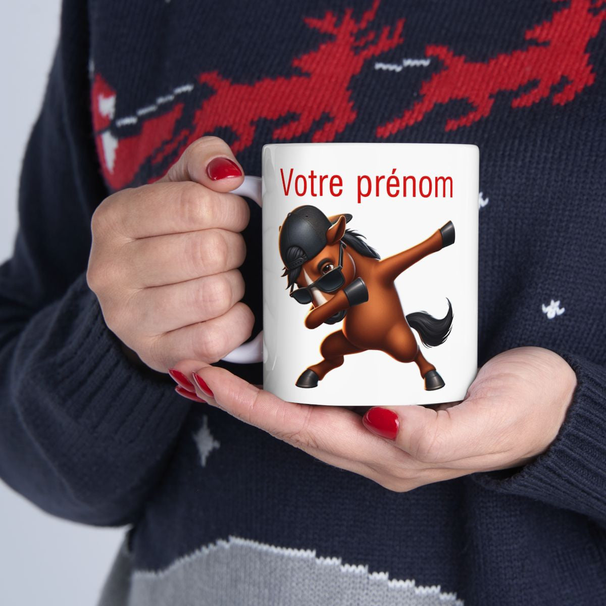 Mug Personnalisable personnalisé Prénom Texte animal animaux  Cheval Qui Dab pour enfant et adulte
