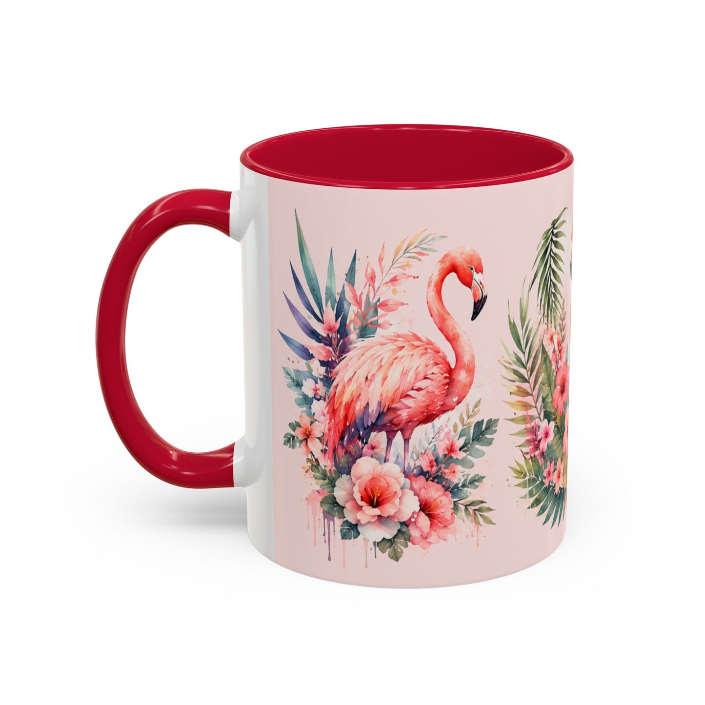 Tasse Flamant Rose Tropical – Mug Floral Aquarelle Rose Pastel – Cadeau Femme Nature 325ml