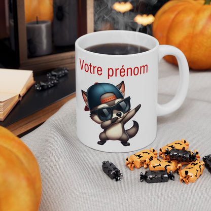 Mug Personnalisable Personnalisé Prénom Texte animal animaux Loup Qui Dab pour enfant et adulte