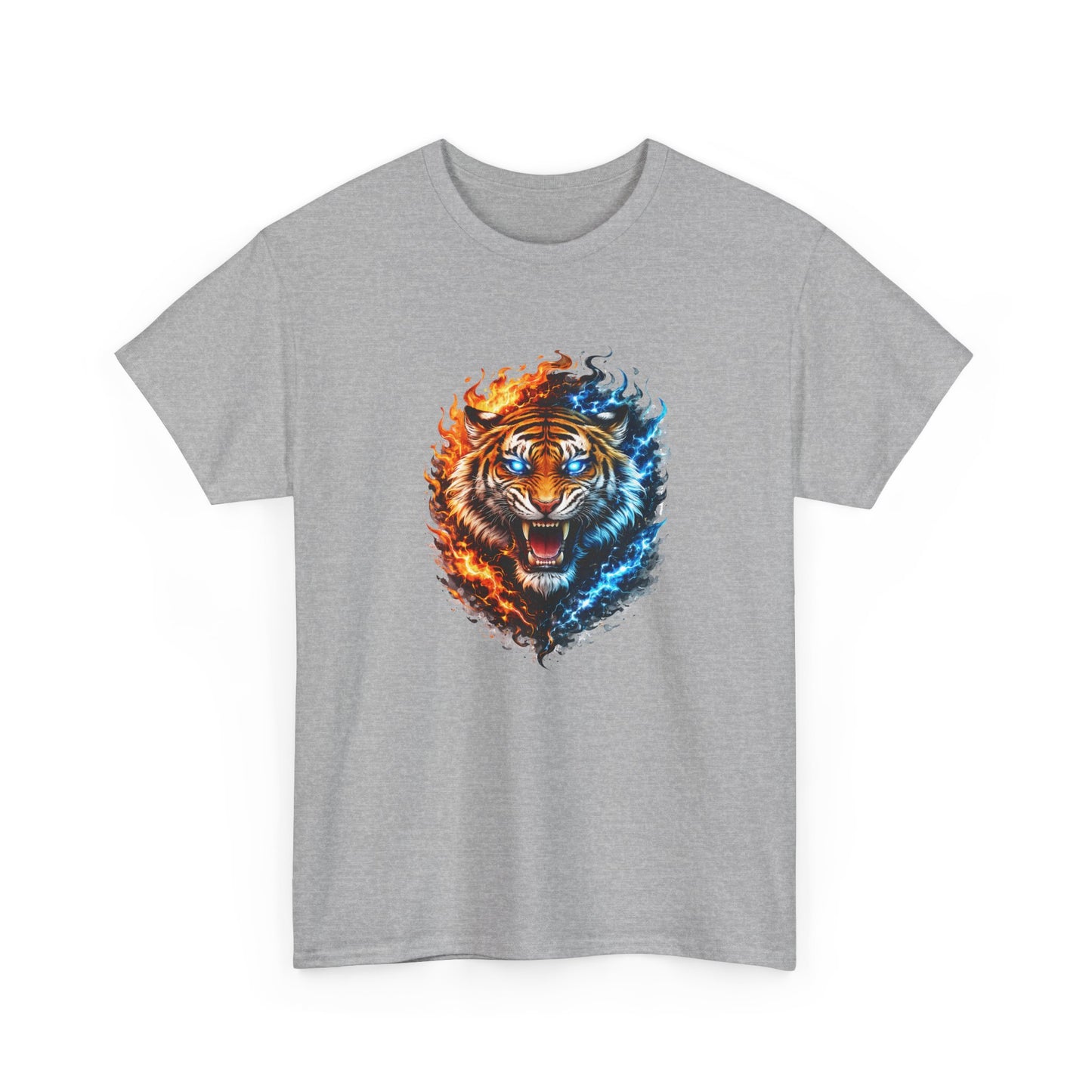 T-Shirt Tigre Feu Glace – Tee Shirt Tigre Puissant Énergie Yin Yang – Cadeau Animal Sauvage Homme Femme